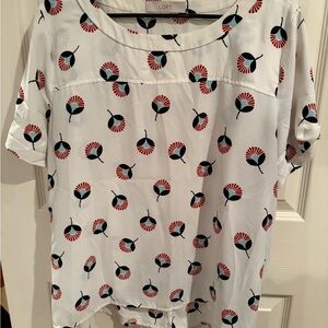 LOFT White and Red Patterned Blouse